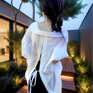 TEMU Pure Desire 홍콩 스타일 백 슬릿 여름 자외선 차단 긴팔 셔츠 여성용 아우터 백 타이 얇은 오픈 가디건 탑