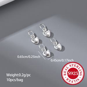 TEMU 10개입 S925 925 실버 하트 펜던트 (링 포함), 다양한 사이즈의 간편하고 스타일리시한 반짝이는 하트 펜던트 (팔찌 및 목걸이 장식용)