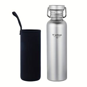 TEMU 티아르티스탄 1개 순수 티타늄 아웃도어 스포츠 물병, 접이식 커브드 캐리링 루프 물병, 배낭에 걸기 가능, 초경량 휴대용, 튼튼하고 내구성 강함, 정리 파우치 포함, 스포츠 라이딩 및 캠핑 하이킹에 적합
