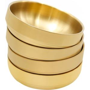 TEMU 4개 소형 스테인리스 스틸 소스 접시 세트, 304 스테인리스 스틸로 제작된 이중 레이어 접시, 기름, 식초, 주스, 샐러드, , 부침, 케첩에 적합 (골드 색상)