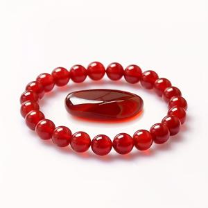TEMU 6mm 천연 레드 마노 팔찌, 고품질 천연 레드 마노 팔찌, 스타일리시하고 캐주얼한 액세서리, 완벽한 휴일 선물, 어머니의 날 및 발렌타인데이 선물, 친구 선물. 천연석 마노, 색상 차이가 있으며 패턴이 무작위로 배치되는 것은 정상입니다