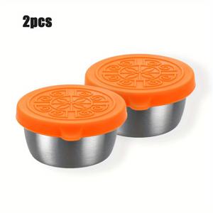 TEMU 2/6개입, 뚜껑 포함 소스 컵, 1.6Oz 재사용 가능한 소스 용기, 누출 방지 실리콘 뚜껑 포함, 스테인리스 스틸 조미료 컵 (샐러드 드레싱 용기, 외출용, 학교 벤토 도시락, 주방 용품, 식당 용품)