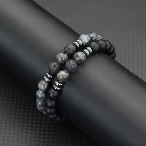 TEMU 클래식 2pcs 8mm 스톤 비즈 팔찌 세트 남성용 타이거 아이스 옵시디언 매트 비즈 탄력 밴드 휴가 레저 홈 조아이스