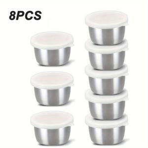 TEMU 8/12개 304 스테인리스 스틸 샐러드 드레싱 조미료 용기 - 1.36oz 휴대용 소스 컵, 누수 방지 투명 뚜껑, 재사용 가능한 식품 포장 컵, 도시락/직장/학교/피크닉/야외 활동/여행/학교 준비물용