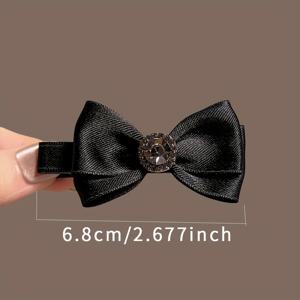 TEMU 1팩 여성용 블랙 리본 머리핀, 라인스톤 사이드 뱅 클립, 새로운 리본 헤어핀, 덕빌 클립 헤어 액세서리 (라인스톤 장식)