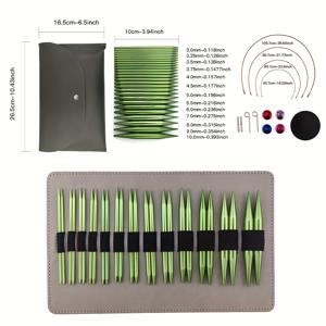 TEMU 13쌍/세트 손으로 짠 스웨터 바늘, 녹색 알루미나 분리형 원형 바늘 3.0.0 교체 가능한 원형 바늘 세트