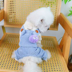 TEMU 소형견을 위한 가을 의상, 흰색 상의와 파란색 멜빵바지 포함. 요크셔테리어 및 푸들을 위해 디자인되었습니다. 털갈이 방지 기능이 있는 귀여운 올인원 디자인으로 캐주얼 웨어에 적합합니다.
