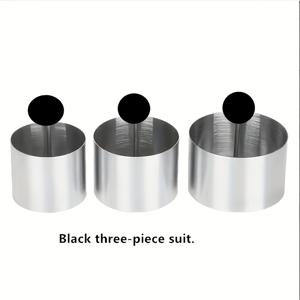 TEMU 푸셔 포함 케이크 링 몰드 3종 세트, 스테인리스 스틸 케이크 링, 무스 링, 주먹밥 몰드, 베이킹 도구, 주방 도구, 주방 액세서리, 가정용 주방 용품, 냉채 몰드, 스테인리스 스틸 원형 접시 압착 몰드. 차차치키, 참치ペ이스트용 압착 몰드