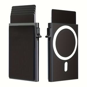 TEMU 남성용 RFID 차단 마그네틱 카드 홀더 - 슬림 자동 팝업 지갑, 원뷰 디자인, 휴일 및 일상 사용에 적합한 블랙 메탈 디자인, 지갑 카드 홀더, 모던 액세서리, 내구성 있는 구조