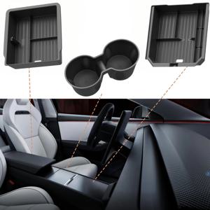 TEMU TESLA 모델 Y JUNIPER 및 모델 3 HIGHLAND 2024-2025년형 센터 콘솔 팔걸이 박스 수납 박스 세트에 적합 - 3pcs 세트 (팔걸이 박스 수납 박스 1개, 센터 콘솔 수납 박스 1개, 컵 홀더 1개 포함), Tesla 모델 3/모델 Y 추가 장비용