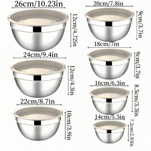 TEMU 7개 스테인리스 스틸 믹싱 볼 세트 ( 밀폐 뚜껑 포함) - 0.5QT/1.5QT/2QT/2.5QT/3.5QT/4QT, 믹싱, 베이킹, 요리, 서빙 및 계란 거품 제거에 적합, 식기세척기 사용 가능, 쌓을 수 있는 디자인, 식품 안전, 내구성, 녹 방지, 음식 준비 필수품