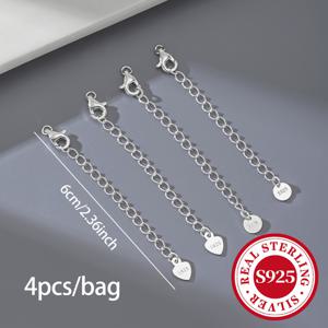 TEMU 4개/팩 S925 925 실버 연장 체인 6Cm 로브스터 걸쇠 목걸이/팔찌 잠금 연결 장치 범용, 하트 라운드 테일 태그 연장 체인 추가 재료