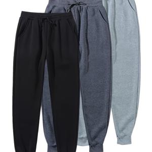 TEMU 3pcs 남성 캐주얼 운동 바지 세트 - 솔리드 디자인, 드로스트링 허리 밴드, 포켓, 니트 원단, 야외 활동, 레귤러 길이, 핏핏, 통기성 폴리에스터 섬유, 세탁기 사용 가능