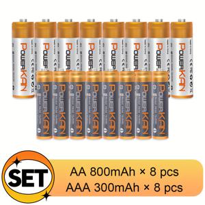 TEMU (AA+AAA 키트) POWERKAN 1.2V NiMH 충전식 배터리, AA800mAh 및 AAA300mAh, 고품질 및 내구성, 마이크, 리모컨, 알람시계, 계산기, 전자저울 등 다목적 기기에 널리 사용