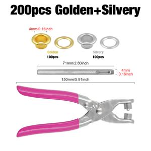 TEMU 100/200/300개 4mm 메탈 아일렛 버클 와셔 포함 핑크 아일렛 플라이어 펀칭 펀치 에어 아이렛 아일렛 설치 세트 키트 의류 하드웨어 추가 벨트 모자 백팩 신발 부츠 수공예 가죽 공예에 적합