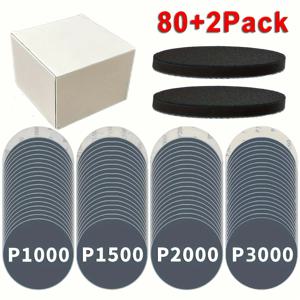 TEMU 80개 6인치(150mm) 사포 세트, 1000, 1500, 2000, 3000 입자, 습식 또는 건식 샌딩에 적합, 랜덤 오비트 샌더용 폼 패드 2개 포함, 부직포 재질, 미세 입자, 폴리머 백킹, 무선, NYNM 브랜드