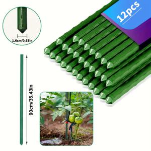 TEMU 12개 세트 금속 식물 지지대 스테이크 길이 90cm 직경 옵션 11mm/16mm DIY 가능 야외 정원 프레임 토마토 가지 포도 덩굴용 내구성 플라스틱 코팅 금속 스테이크 튼튼한 재사용 가능 정원 및 마당 전용 식물 지지대