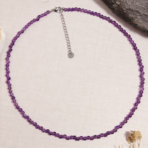 TEMU 3mm 정교한 라운드 자수정 초커 목걸이 - 천연석, 왕실의 우아함을 상징하며 모든 경우에 완벽한 선물