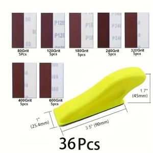 TEMU 미니 디테일 샌더 36/141/211개입 수동 샌딩 공구 - 8.89cm X 2.54cm 미니 핑거팁 샌딩 블록 - 좁은 공간용 소형 샌딩 공구 - 목재용 80, 120, 180, 240, 320, 400, 600 그릿 습식 및 건식 面。钩扣式 사포에 적합