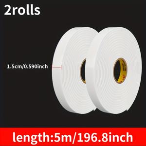 TEMU 화이트 스펀지 양면 테이프, 고점도, 3mm 두께, 초강력, 벽 광고판, 사진액자, 사무용품용, 두꺼운 폼 테이프, 양면 접착 테이프
