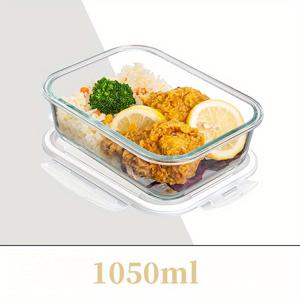 TEMU 1050ml 밀폐 유리 식품 보관함 뚜껑 포함, 식사 준비용 도시락, 주방 수납, 전자레인지 사용 가능