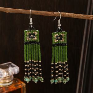 TEMU SOUL BEADING 여성 패션 드롭 비즈 태슬 귀걸이, 빈티지 스타일 오리지널 트라이벌 에스닉 스타일 그린 기하학적 사각형 모양 태슬 흔들림, 선물 쇼핑객, 애호가, 핸드메이드 주얼리, 가벼운 구조