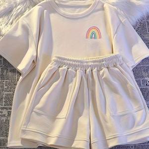 TEMU 여아용 여름 의상 세트 2개, 새로운 반팔 세트, 스타일리시하고 패셔너블한 캐주얼 투피스 세트, 중대형 어린이용, 야외 활동에 완벽