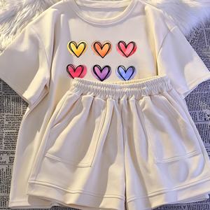 TEMU 여아용 여름 투피스 세트, 반팔 및 반바지, 야외 활동에 적합한 어린이용