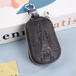 TEMU 고급 정품 소가죽 인조 가죽 자동차 키 거치대, 악어 무늬 - 슬림한 블랙과 브라운, 튼튼한 지퍼 키 케이스와 금속 클라스프, 다양한 모델에 적합, 일상 출퇴근 액세서리 및 스타일리시한 선물