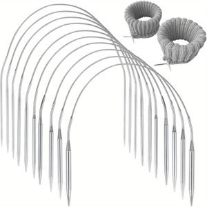 TEMU 10개 스테인리스 스틸 원형 뜨개바늘 세트, 40cm / 16인치, 교체 가능 원형바늘 + 짧은 바늘 + 실끼우개 포함, 사이즈 2-7mm 및 4.5-6.5mm, 내구성 강한 금속 소재, 양말, 스웨터, 모자, 원형 패턴 뜨개질에 적합, 수제 뜨개질 도구, DIY 뜨개질 액세서리