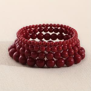 TEMU 4개 여성 천연 순수 빨간색 호박돌 비즈 팔찌 세트 멀티 사이즈 4mm, 6mm, 8mm, 10mm) 팔찌 세트 | 조절 가능한 탄성 할로 주얼리, 긍정적인 스타일 스톤 팔찌