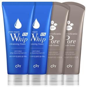 TEMU C2Y 아쿠아 EX 휩 폼클렌징 대용량 225ml 2개 + 화산송이 2개 클렌징폼