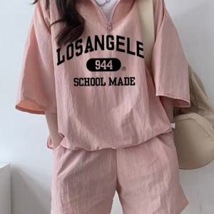 TEMU 여성용 캐주얼 스포츠 수트 여름 2025 신상 반팔 반바지 캠퍼스 스타일 귀여운 여아 러닝 투피스 3200027