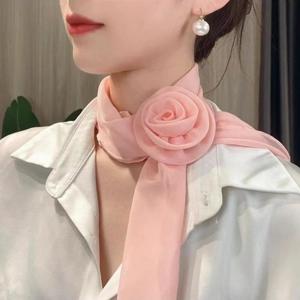 TEMU 싸더라 장미 코사지 쉬폰 넥스카프 여성 목 스카프 데이트룩 카페룩 패션