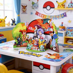 TEMU 1개 포켓몬 생일 팝업 카드, 포켓몬 애니메이션 애완 동물 메인 캐릭터 시리즈 팝업 카드, 2D 애니메이션 생일 선물, 완벽한 가정용 데스크탑 장식품, 포켓몬 팬, 아들 및 딸을 위한 최고의 선물, 특별한 숲 테마 팝업 카드
