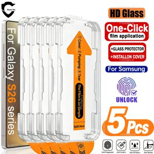 TEMU 삼성 갤럭시 S22 5G/S22+ 5G/S23/S23+/S24/S25/S26/Plus/Ultra/S25 Edge/S25 FE 시리즈 호환 고화질 풀 커버리지 액정 보호 필름 5개 세트, 9H 경도 강화 유리, 간편한 원클릭 먼지 없는 설치