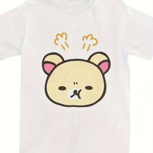 TEMU 귀여운 만화 곰 프린트가 있는 캐주얼하고 패셔너블한 반팔 상의, 트렌디하고 통기성 좋은 여유로운 핏