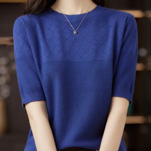 TEMU 여름 신상 여성용 크루넥 풀오버 반팔 여성용 단색 심플 활용도 높은 탑 여성용 니들 반팔