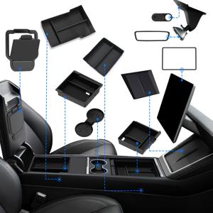 TEMU 30초 업그레이드 Tesla 2025-2026 모델 Y Juniper 콘솔 정리 트레이 | 콘솔의 혼란을 잠재우세요, 수납 상자, 서랍 정리함, 컵 홀더, 중앙 컨트롤 충전 미끄럼 방지 매트, 스크린 보호 패드, SAPYRO의 ABS 재질