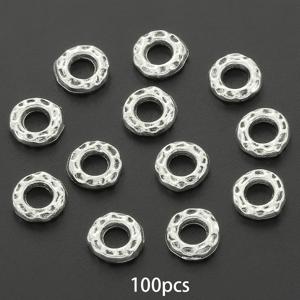 TEMU 100개 해머링 라운드 대형 구멍 스페이서 비즈 약간 6mm 합금 펜트레이드 루스 스페이서 비즈 장식 비즈 홀 루스 비즈 수제 비즈 개스킷 통구멍 스페이서 비즈 비드 커넥터 목걸이, 팔찌, 키체인 직조용