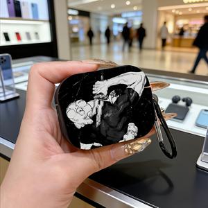 TEMU 핫 블랙 만화 F-Fushiguros T-Toji 창의적인 라인 드로잉 보호 케이스 커버 (Apple Airpods 1/2/3/4/Pro/Pro2 호환), TPU 텍스처 경량 내구성 스크래치 방지 충격 방지 이어폰 충전 박스 액세서리 (버클 포함)