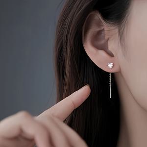 TEMU 1쌍 우아한 하트형 큐빅 합성 지르코니아 펜던트 귀걸이, 저자극성 가벼운 체인 귀걸이, 데일리 착용 및 선물용, 발렌타인데이 주얼리 액세서리 포함