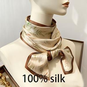 TEMU 100% 실크 스퀘어 스카프, 우아한 유럽 스타일 스카프, 베이지 밀짚 패턴, 로열 스타일, 여성용 청순, 다용도 및 통기성, 남성용 넥 스카프, 봄/여름, 핸드백 리본, 남녀공용, 외출 또는 데이트를 위한 패셔너블한 매칭