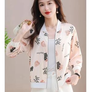 TEMU 여성용 경량 반투명 재킷, 프린트 디자인의 캐주얼 여름 긴팔 지퍼업 가디건, 야구 스타일 아우터