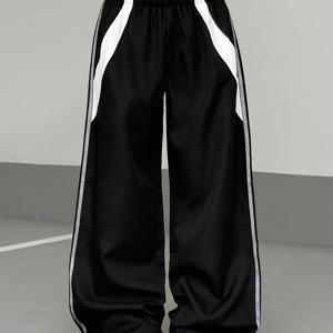 TEMU 여성용 신축성 허리 패치워크 스트리트 스타일 캐주얼 루즈핏 조거 팬츠