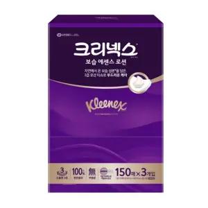 유한킴벌리 크리넥스 보습 에센스 로션 티슈 150매 3개입 x 1팩