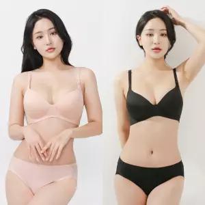 비너스 자스민 여성 브라 팬티 세트 노와이어 노라인 리프팅 속옷 A B C 컵 무봉제 날개 블랙 JBR8002S