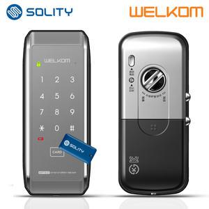 솔리티 웰콤 WAT310 샷시문용 카드키4개+번호키 세이프도어 샤시문 패션문 가마찌도어 현관문 디지털도어락