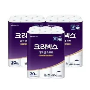 [하프클럽/]크리넥스 데코앤소프트 두루마리 3겹 화장지 30m 24롤 3팩(무향)