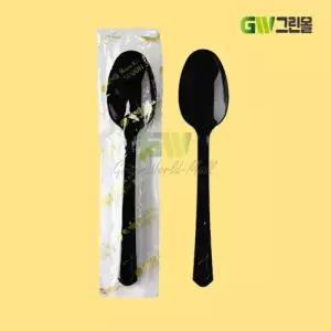 일회용 위생 숟가락 줄줄이 개별포장 검정 1500개 / BW